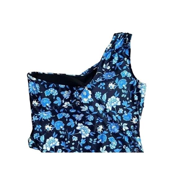 NWT J.Crew Floral Ruched One Shoulder Swimsuit BM459 24 Midnight Blue #2904 - Picture 9 of 14